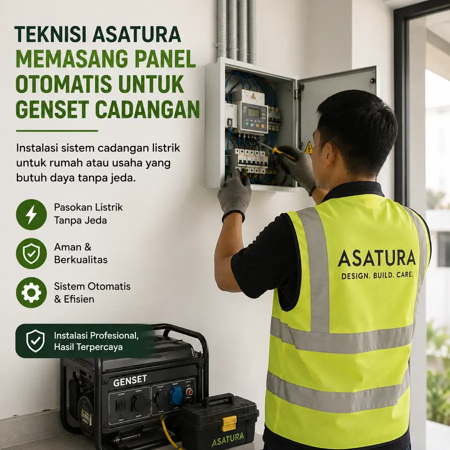 Teknisi ASATURA memasang panel otomatis untuk genset cadangan