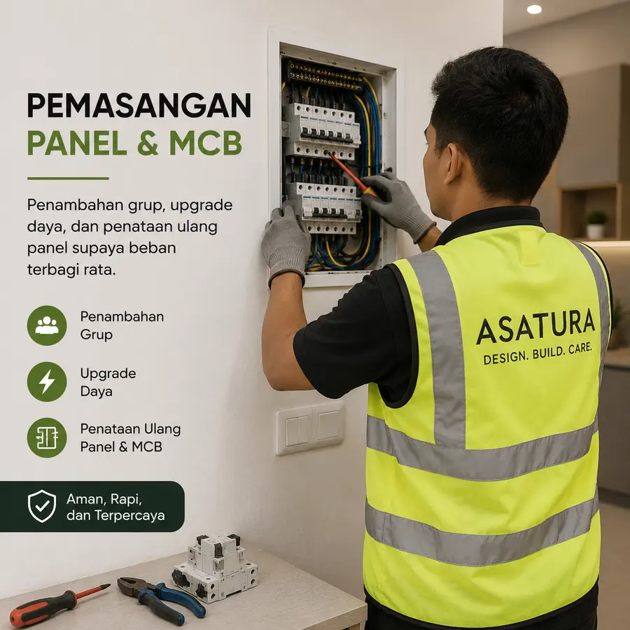 Teknisi ASATURA menata ulang panel dan MCB di kotak sekring