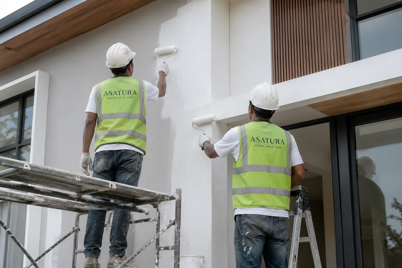 Tukang ASATURA mengecat ulang dinding interior dalam proyek renovasi rumah